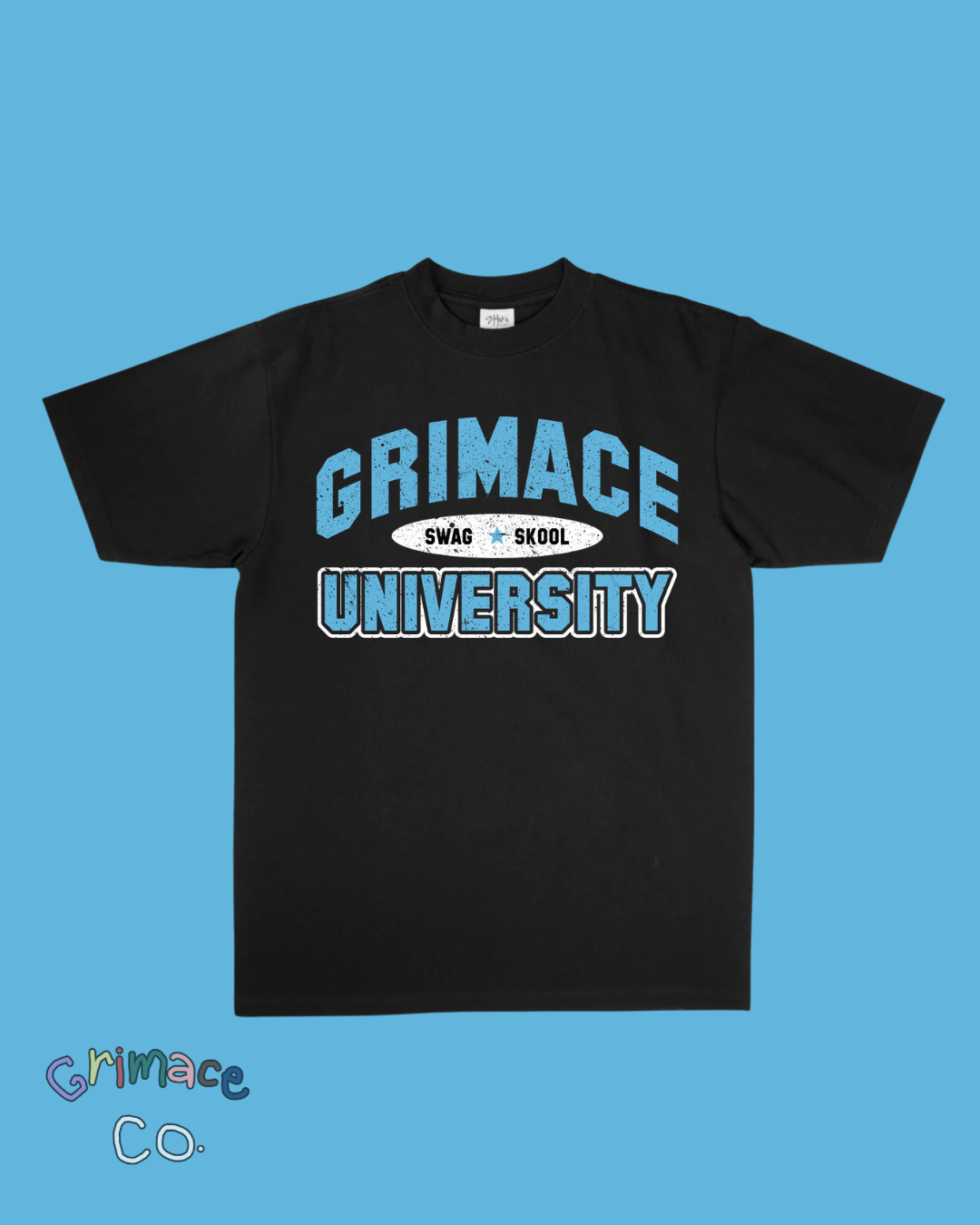 GRIMACE UNIVERSITY TEE - BLACK/UNIVERSITY BLUE